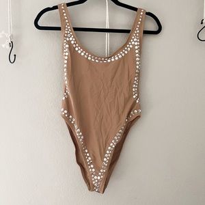 FOREVER 21 high leg studded one piece bathing suit